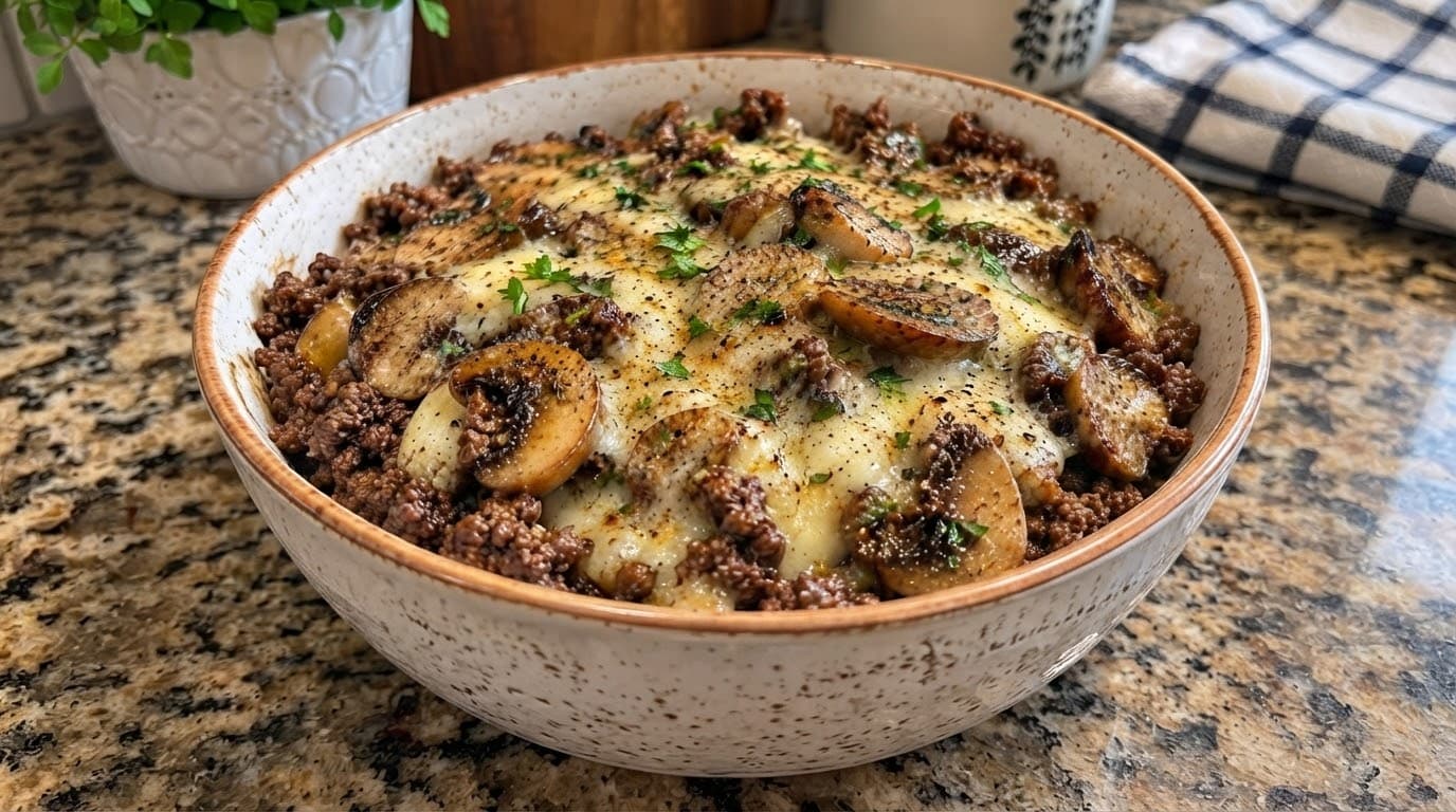 Low-Carb Mushroom Swiss Burger Bowl: A Rich & Savory Keto Feast